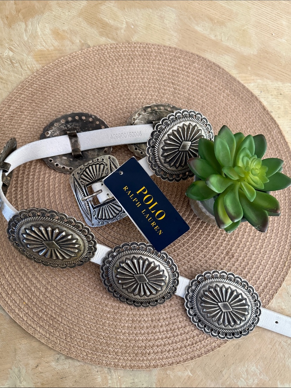 Polo by Ralph Lauren White Leather Belt with Silver Concho Medallions SRP$ 598